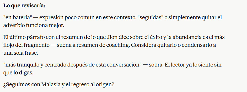 Correcciones y sugerencias de la IA sobre el manuscrito